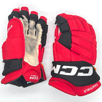 CCM HGJS - Gant NHL Pro Stock d'occasion - Jalen Chatfield (rouge/noir)
